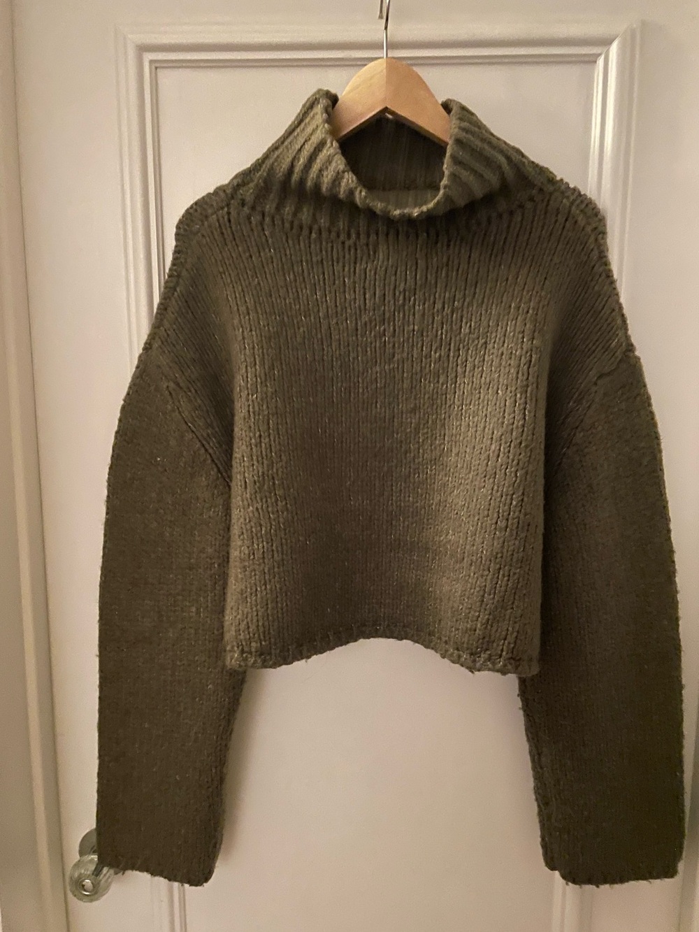 OAK + FORT Olive Green Cropped Turtleneck Sweater